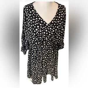 White Birch Dress BlackPolka Dot Hi Low Hem Elastic Waist 3/4 Ruffled Sleeve Med